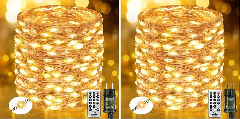 Besuche den btfarm-Store btfarm 20M 200 LED Lichterkette Innen mit Stecker, Warmweiß Kupferdraht (Packung mit 2) — Weihnachtsbeleuchtung