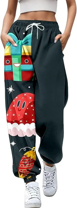 Marke: Générique Damenhose, bedruckt, Weihnachten, hohe Taille, große Größe, Jogginghose mit Taschen, leicht, locker, Sport-Leggings, Arbeit, Fitness, Yoga, Laufen, Fitnessstudio, lässig, Jogging, 21 - Weiß, X-Large — Weihnachtsmode