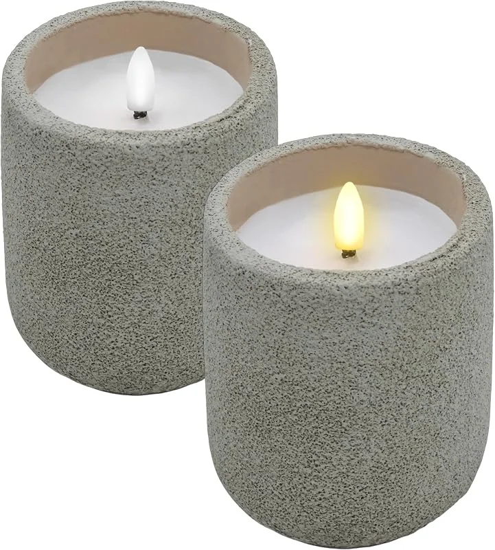 Besuche den Spetebo-Store Spetebo LED Kerze im Keramik Becher mit Beton Optik 10 x 9 cm - 2er Set - Dekokerze Batterie betrieben mit Timer Funktion - Deko Stimmungslicht künstliche Flamme mit Flacker Effekt für Innen — Kerzenlicht Abendessen