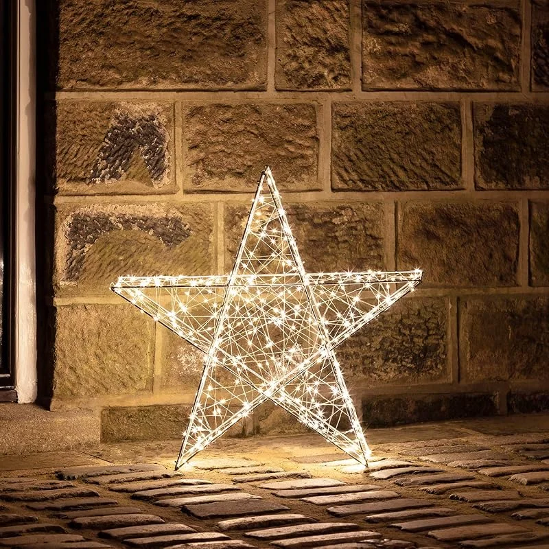 Besuche den Lights4fun-Store Lights4fun 400er LED 3D Stern Fensterbild Weihnachten Fensterdeko Timer Außen 60cm — Weihnachtsdeko