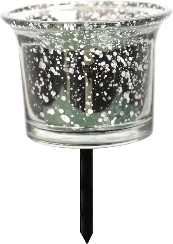 Marke: Kaemingk Kerzenhalter zum Stecken 6x10cm Glas 1 Stück - zur Gestaltung von Blumengesteck oder Kranz - Adventskerzenhalter Teelichthalter - Kerzenstecker für Weihnachten Hochzeit -Antik Silber metallic — Advent und Tisch