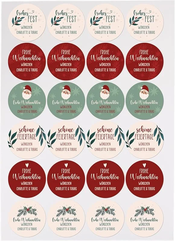 Besuche den Herz & Heim-Store Herz & Heim® Personalisierte Weihnachtsaufkleber im 24er Set – Sticker für Geschenke & Karten zu Weihnachten – Ø 40 mm Geschenkaufkleber – Individuelle Geschenkverpackung für Weihnachtsgeschenke