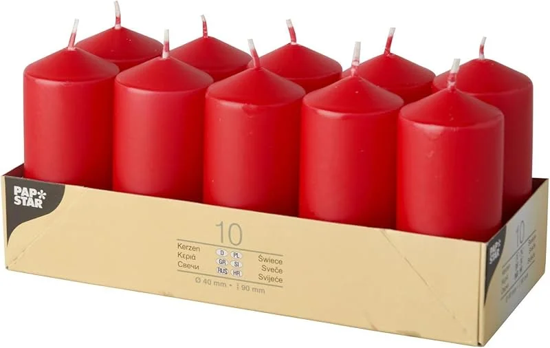 Besuche den PAPSTAR-Store Papstar Stumpenkerzen, Säulenkerze Rot, 10 Stk — Advent und Tisch
