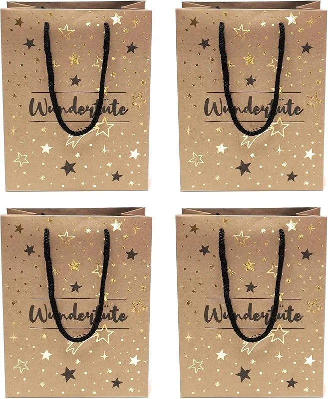 Marke: s.dekoda 4 Stück Premium Geschenktaschen - Wundertüte - naturbraun Sterne á 23x18x10 cm Papier Geschenktüte Papiertüte Weihnachten — Geschenkverpackung