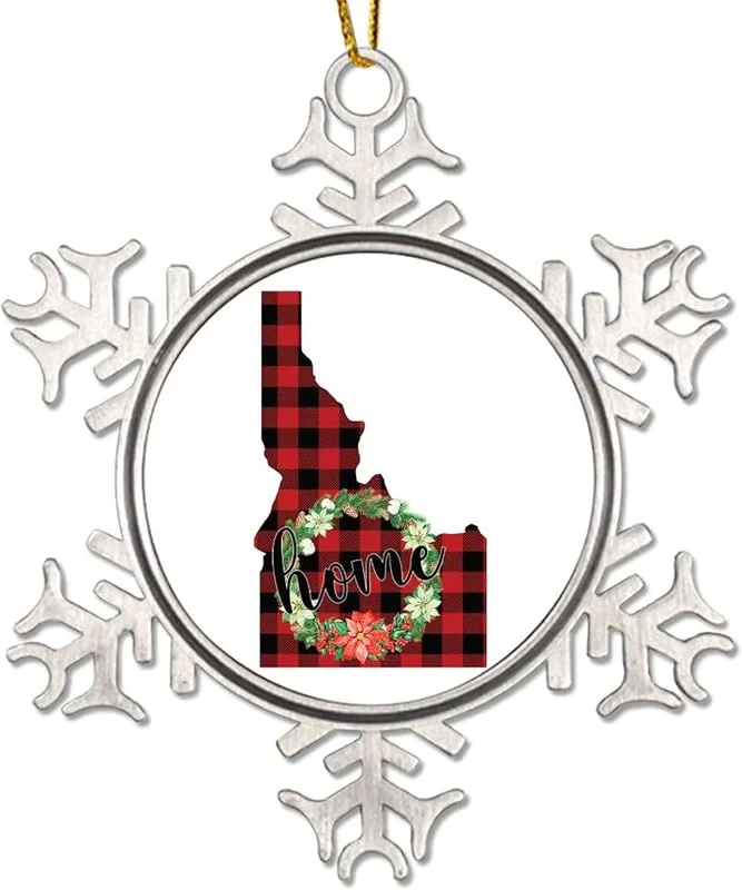 Marke: CowkissSign Patriotische American State Weihnachtsbaum hängende Ornamente Weihnachtskranz Idaho Weihnachtsbaum Dekorationen Home State Rot und Schwarz Plaid Metall Schneeflocke Weihnachtsschmuck — Weihnachtsdeko