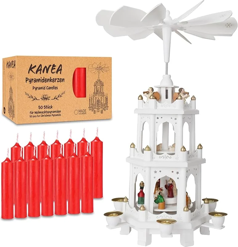Besuche den BRUBAKER-Store BRUBAKER Weiße Weihnachtspyramide inkl. 50er Pack Pyramidenkerzen Rot — Weihnachtsdeko