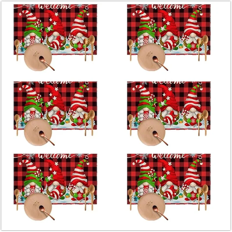 Besuche den Proumhang-Store Proumhang 6er Set Weihnachts-Platzsets für den Esstisch, Weihnachten Party Tischmatten Dekoration, Hitzebeständig, Abwaschbar, rutschfest Tischsets, Weihnachten Tischsets, 42cm x 32cm Stil 1 — Küche & Haushalt