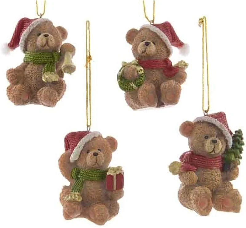Marke: Kaemingk Weihnachtsschmuck Mix Teddybär Keramik 6cm x 4 Stück Anhänger, Weihnachtsfiguren Weihnachtsbär 4er SET Bären braun — Weihnachtsdeko