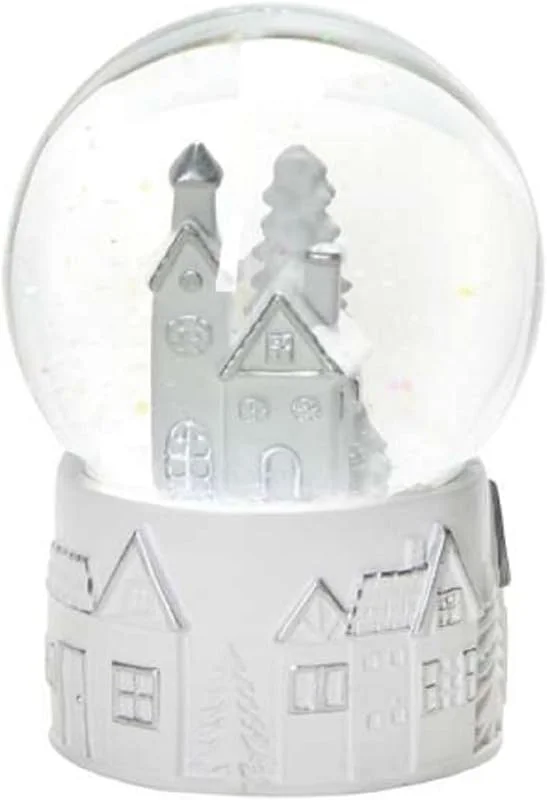 Marke: Posiwio dekorative nostalgische Schneekugel mit weiß - silbernen Häuschen und Glitzerschnee — Advent und Tisch