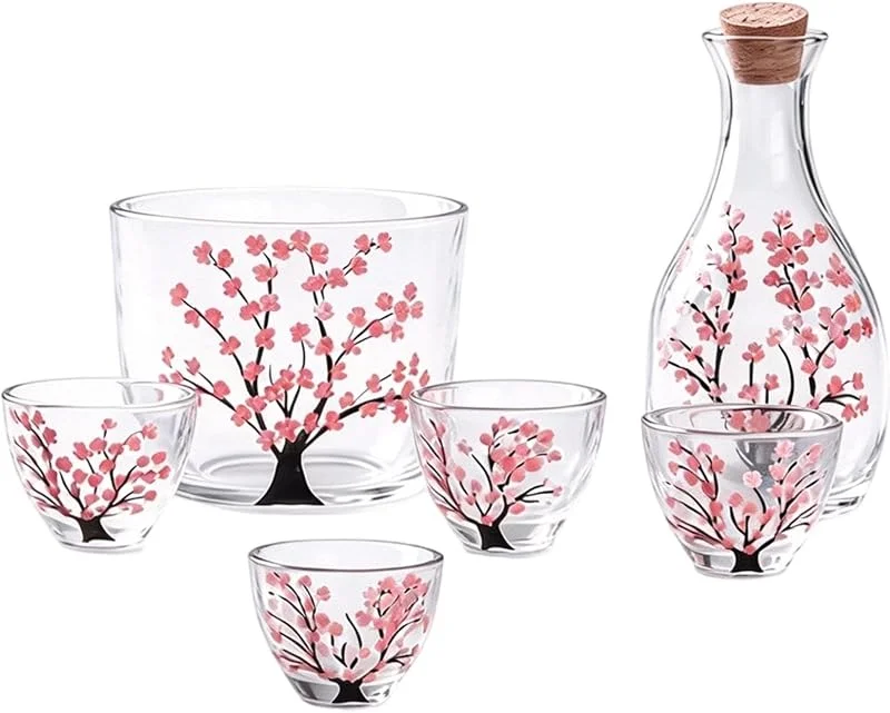 Marke: Generisch Glas Sake-Set Rosa Design Gläser Wein Karaffe Flasche Trinktopf — Wein und Festtafel