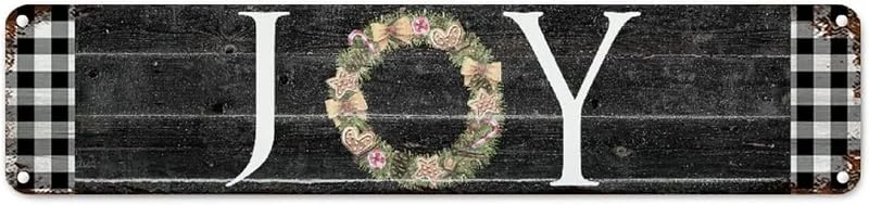 Marke: CowkissSign Vintage Weihnachtskranz Freude Metallschild Schwarz und Weiß Büffelkaro Plaid Retro Wanddekoration Plaketten Winter Seasons Grußmetall Kunst Schild Qualität Straßenschild für Zuhause 45, 7 x 10, 2 cm — Weihnachtsdeko