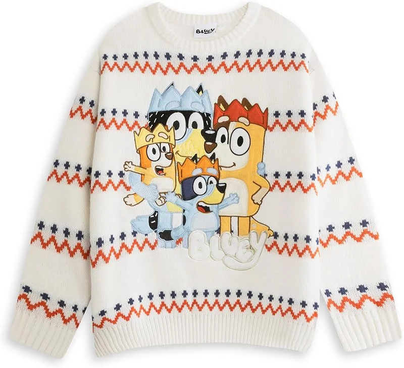 Besuche den BlueY-Store BlueY Unisex-Weihnachtspullover mit Heeler-Motiven in Creme, Langärmliger Rundhalspullover, Bingo, Bandit und Chilli, Festliche Kleidung für Erwachsene, Festliche Fanartikel — Weihnachtsmode