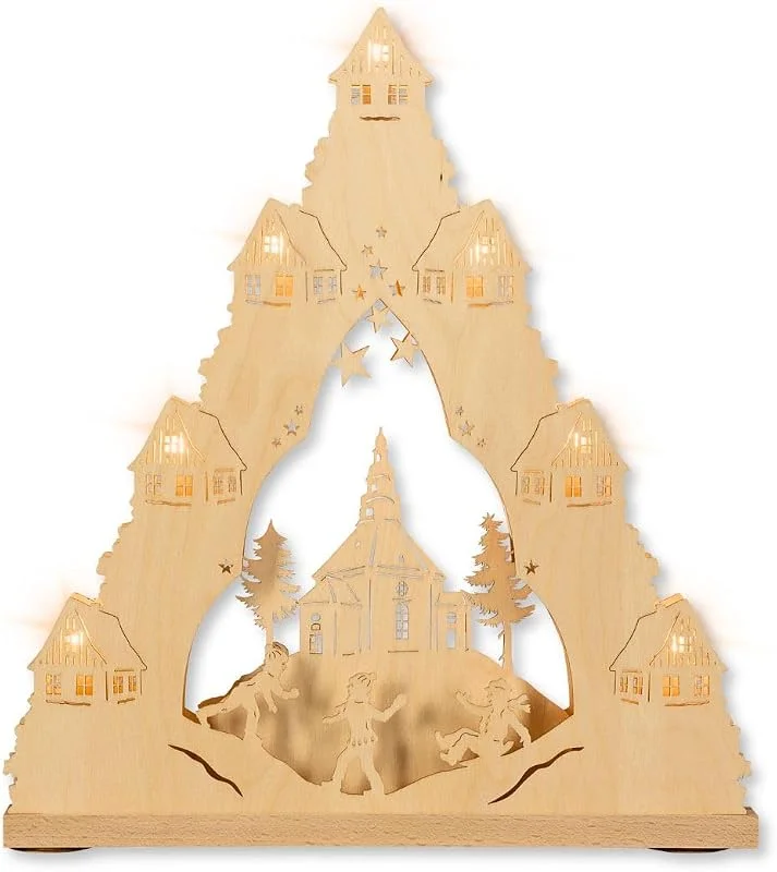Besuche den weigla-Store WEIGLA - Lichterspitze original Erzgebirge I Motiv Seiffener Kirche I LED Lichterbogen Weihnachten I 7 Lampenkerzen + 1 Ersatzlampe I 7 x 34 V, 0, 2 W, E10 I beleuchtete Weihnachtsdeko innen I aus Holz