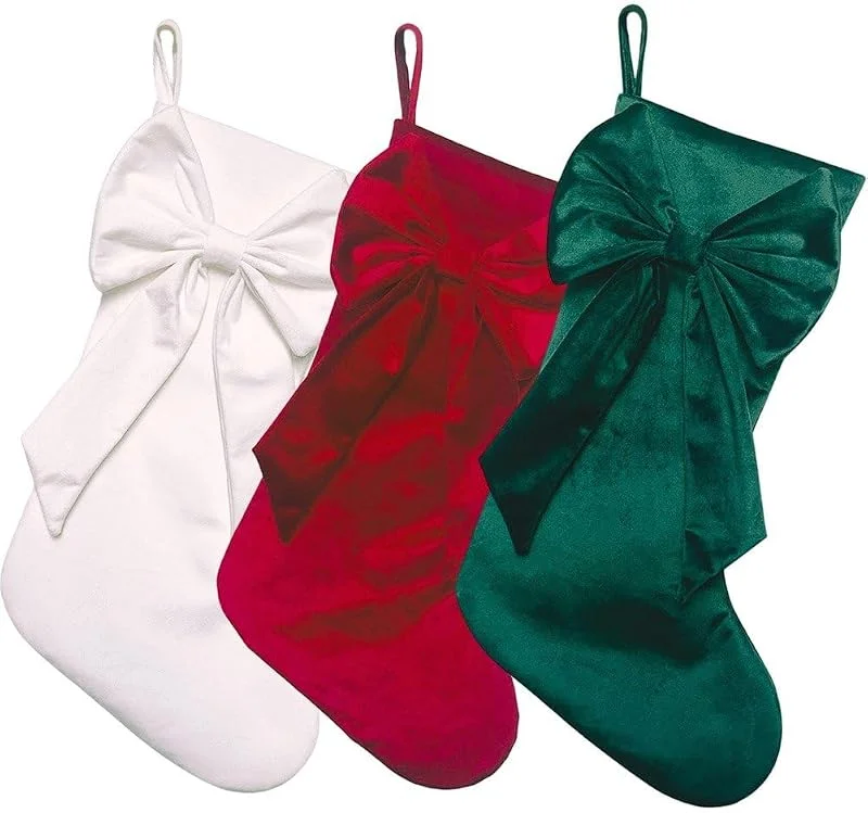 Marke: Vobumix 3er-Set Weihnachtsstrümpfe Schleife, Große Weihnachtsstrümpfe, Geschenk, Hängestrümpfe Für Weihnachtsbaum, Kaminsimsdekoration — Weihnachtsdeko