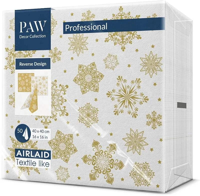 Besuche den PAW Decor Collection-Store PAW Stoffähnliche Servietten 40 x 40 cm, 50 Stück - Prägeschneeflocken Gold — Advent und Tisch