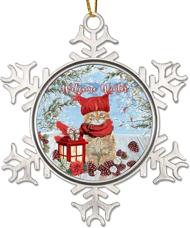 Marke: CowkissSign Metall Weihnachtsschmuck Winterblume Schnee Szene Weihnachtskranz Neuheit Metall Weihnachtsbaum Dekoration Ornament Weihnachten Katze Willkommen Winter Xmas Hängende Weihnachten Party Supplies — Weihnachtsdeko