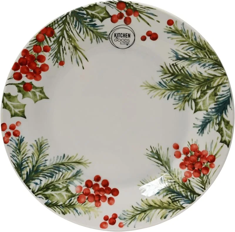 Marke: Decoris Decoris Teller 20cm Porzellan mit Mistelzweig Motiv 1 Stück Weiß, Grün, Rot — Advent und Tisch