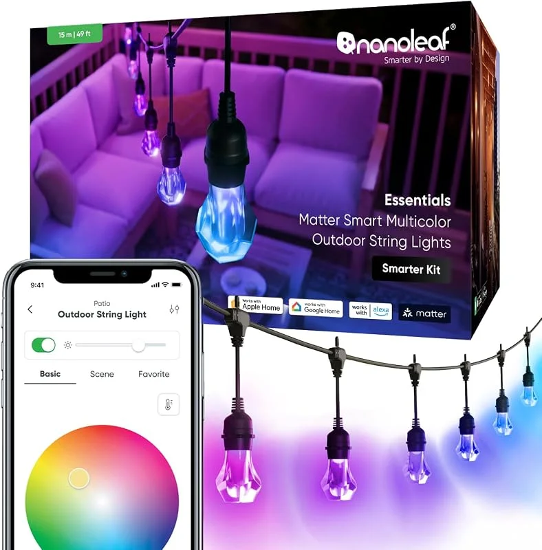 Besuche den Nanoleaf-Store Nanoleaf Smart LED Lichterkette Außen 15m Starter Kit - 20 dimmbare RGBICW Gem Glühbirnen, IP65 wasserdicht, WLAN Kontrolle mit App und Stimme (Matter Alexa Siri Apple Google Home) Balkon Garten Party — Weihnachtsbeleuchtung