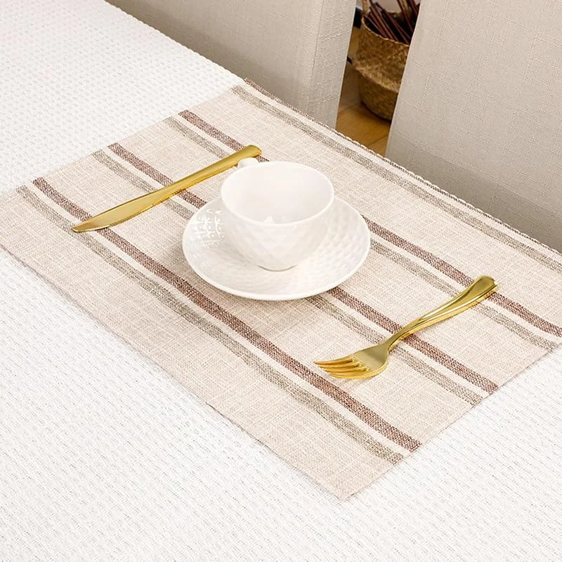 Besuche den Epinki-Store Epinki Tischsets Abwaschbar Motiv Quadratisch, 2er Set 32x45CM Platzsets Weihnachten Abwaschbar Falsche Leinen Streifen aus Polyester, Tischuntersetzer Abwaschbar Beige Kaffee für Küche Hotel — Küche & Haushalt
