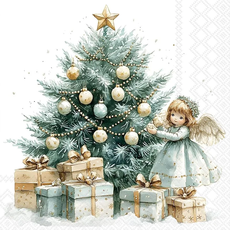 Besuche den Ambiente-Store Servietten Papier 33x33cm 3-lag. Weihnachtsbaum & Engel Motiv 20 Stk. — Advent und Tisch