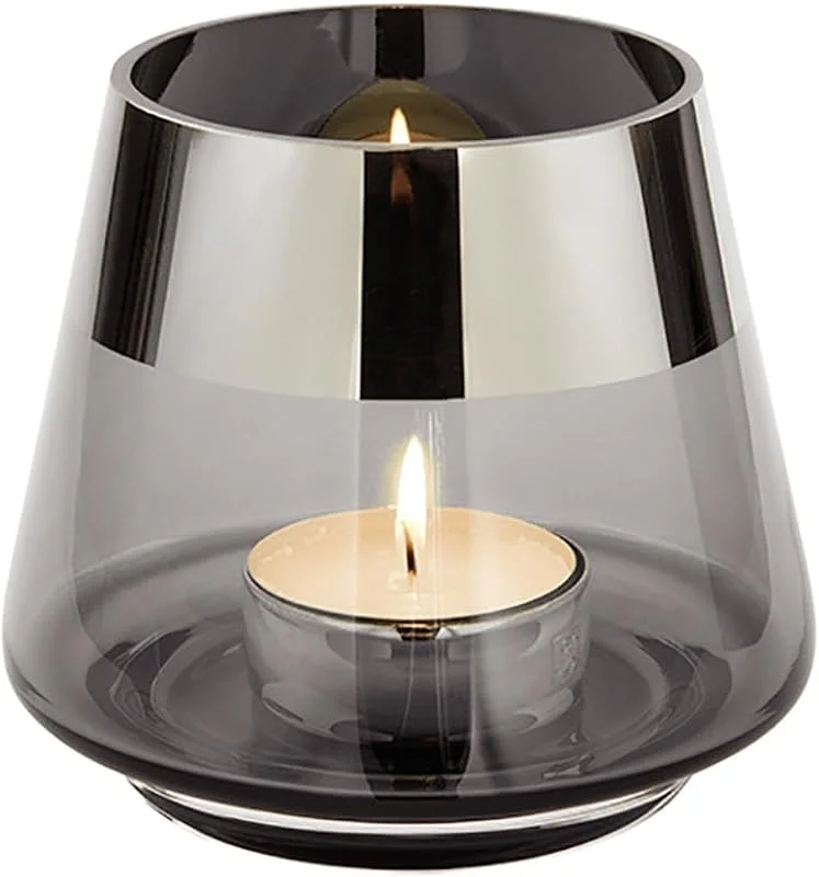 Besuche den Fink-Store FINK Teelichthalter JONA Glas Grau mit Silberrand - H 9 cm, Ø 11 cm — Advent und Tisch