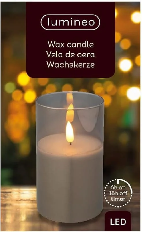 Marke: Lumineo Lumineo LED Kerze Wachs Glas rauchgrau, warmweiss 12, 5cm — Kerzenlicht Abendessen
