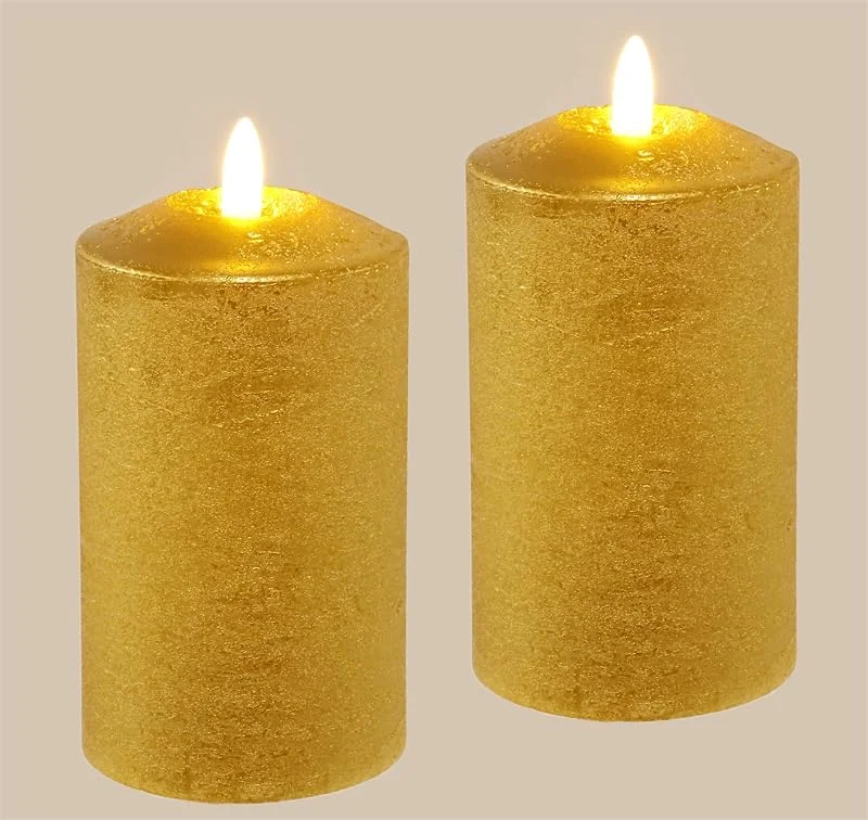 Besuche den Flair Flower-Store LED Kerzen Echtwachs 2er Set elektrische Kerze LED-Kerze Warmweiß Stimmungslicht Lichter Dekoration Stumpenkerze große Adventskerzen Adventskranz Kranz Valentinstag, 12, 5x7, 5cm, gold — Advent und Tisch