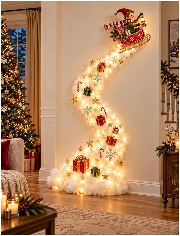 Besuche den YCKJXSMA-Store LED Weihnachts-Wanddeko, 88 x 40 cm, Fernbedienung, 8 Modi — Weihnachtsdeko