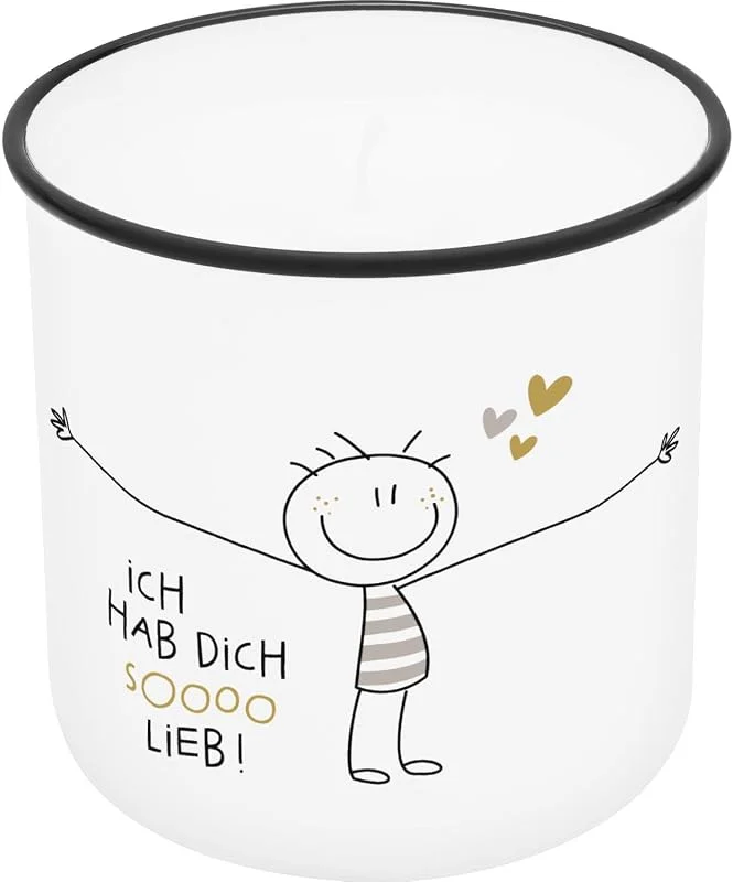 Besuche den Sheepworld-Store H:) PPY life Kerze im Becher Motiv "Hab dich so lieb", Bedruckter Kerzenbecher, Porzellan, Höhe 8, 8 cm, Durchmesser 8, 4 cm, Geschenk, Dekoartikelr, 74777 — Kerzenlicht Abendessen