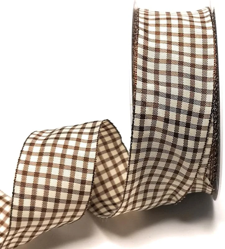 Marke: s.dekoda Schleifenband 20m x 40mm Braun - Beige Karoband kariert Vichykaro Dekoband mit Draht [3850] — Geschenkverpackung