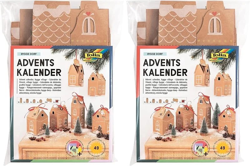 Besuche den folia-Store folia 9385 - Adventskalender-Set "Hygge Dorf", DIY Bastel-Set mit Geschenk-Schachteln zum Befüllen, 24 Häuser zum Aufhängen oder Aufstellen, als Geschenk und besondere Weihnachts-Deko, wiederverwendbar — Geschenkverpackung