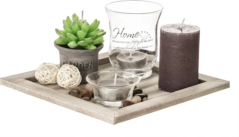 Marke: Out of the blue ootb Deko-Teelichtteller, Geschenkset, Glas Holz, Mehrfarbig, 20 x 20 x 8 — Kerzenlicht Abendessen