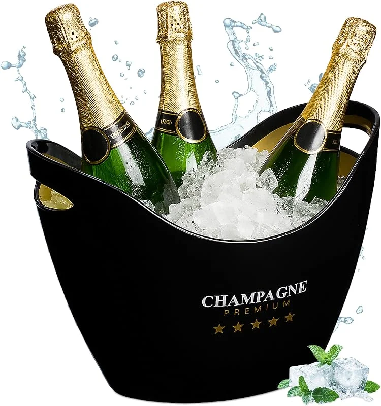 Besuche den Relaxdays-Store Relaxdays Sektkühler, Flaschenkühler, 8l Volumen, Getränke kühlen, Champagnerkühler HxBxT: 25, 5x35x25, 5 cm, schwarz, Gold — Wein und Festtafel