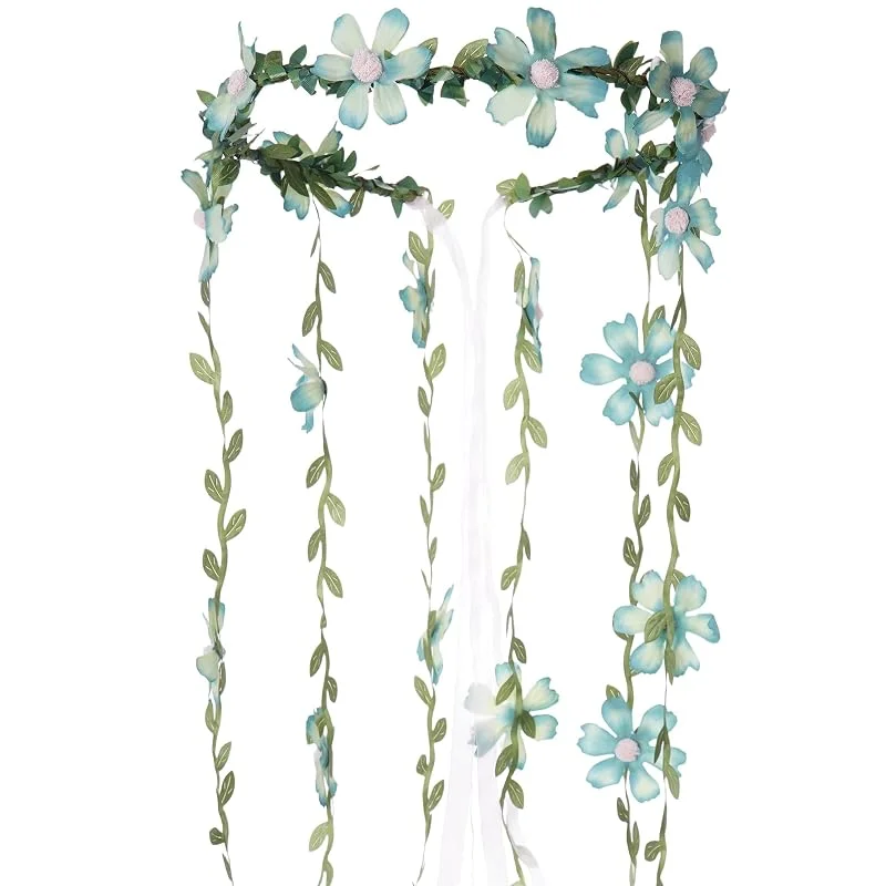 Marke: KorViSHOW Grüne Fee Blume Kopfbedeckung, handgefertigte Waldrebe Blumenkrone mit Gänseblümchen, böhmisches Blumen-Stirnband für Damen und Mädchen, Renaissance-Party, Cosplay, Kostüm, Haarschmuck — Weihnachtsmode