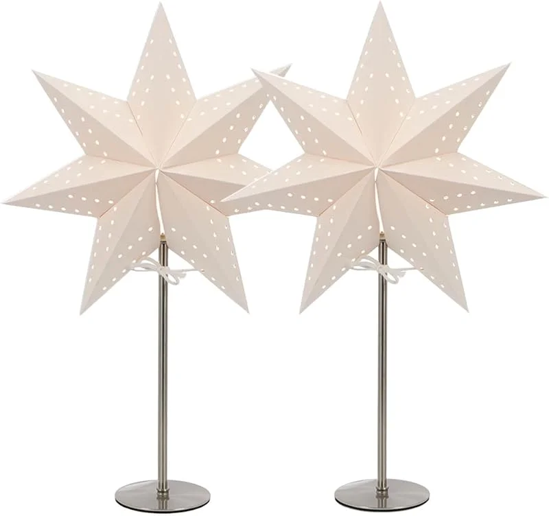 Besuche den LED Universum-Store LED Universum - Papier Weihnachtsstern Tischleuchte Standstern weiß, Metallfuss, Dekostern mit Kabelschalter, E14 Fassung, 51cm Höhe (weiß, 2 Stück) — Weihnachtsdeko