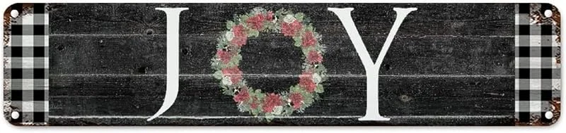 Marke: CowkissSign Vintage Weihnachtskranz Freude Französisch Vintage Retro Metallschilder Schwarz und Weiß Büffel Karo Metallschild Xmas Decor Winter Metallschild Qualität Metallschild für Veranda 45, 7 x 10, 2 cm — Weihnachtsdeko