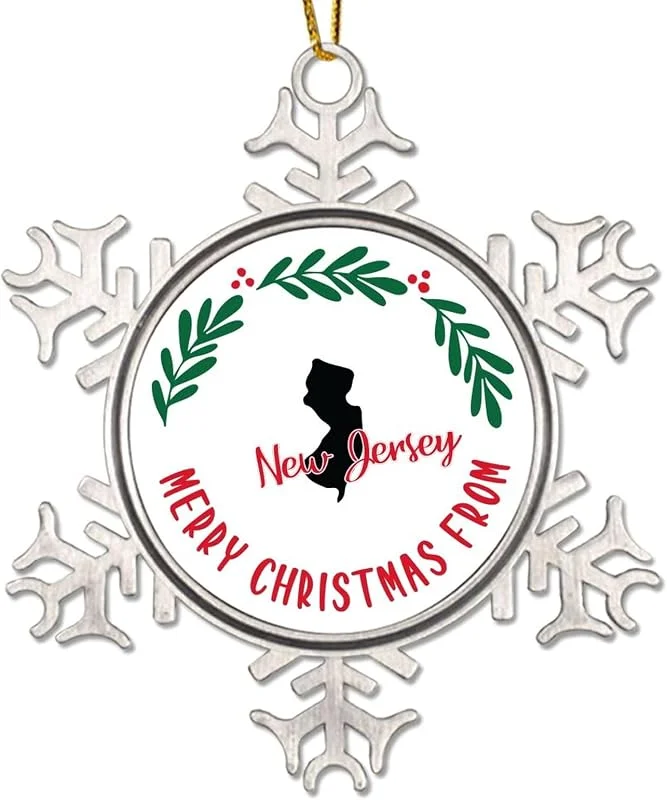 Marke: CowkissSign Merry Christmas From New Jersey Christmas Tree Ornaments New Jersey Weihnachtskranz Weihnachtsdekoration USA Merry Christmas From New Jersey State Metall Schneeflocke Weihnachtsschmuck