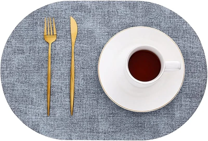Besuche den Epinki-Store Epinki Tischsets Platzsets Abwaschbar Vintage Oval, 2Pcs Set PU Leder Platzsets Einfarbig Gewebt Texture Hitzebeständige, Tischmatte Esstisch Grau Blau für Tisch, Bar, 30x44CM — Küche & Haushalt