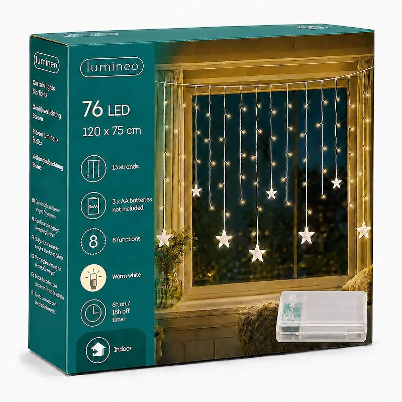 Marke: Lumineo Lumineo LED Lichtervorhang 120x75cm Sterne mit 13 Strängen 76 LEDs Warmweiß — Weihnachtsbeleuchtung