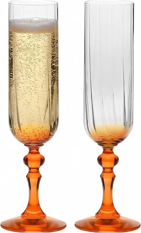 Besuche den Krosno-Store KROSNO Champagner Gläser 2er Set, 220 ml, Orangefarbener Stiel, Bubble — Wein und Festtafel