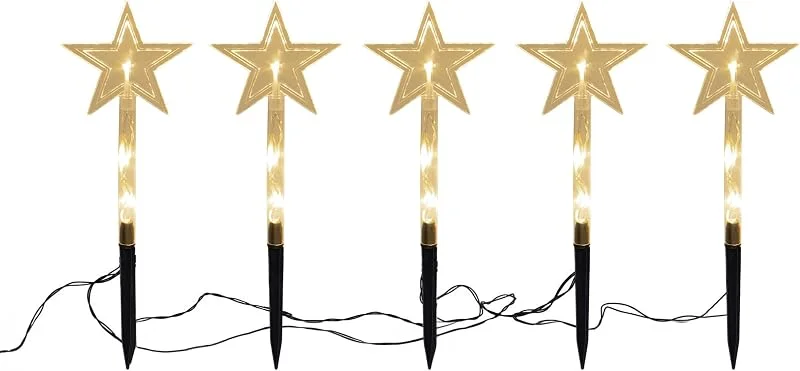 Besuche den Spetebo-Store LED Garten Leuchtstäbe Stern 24 cm (transparent) - 5er Set mit Batterie und Timer - Gartenstecker Balkon Weihnachts Deko Außen — Weihnachtsbeleuchtung