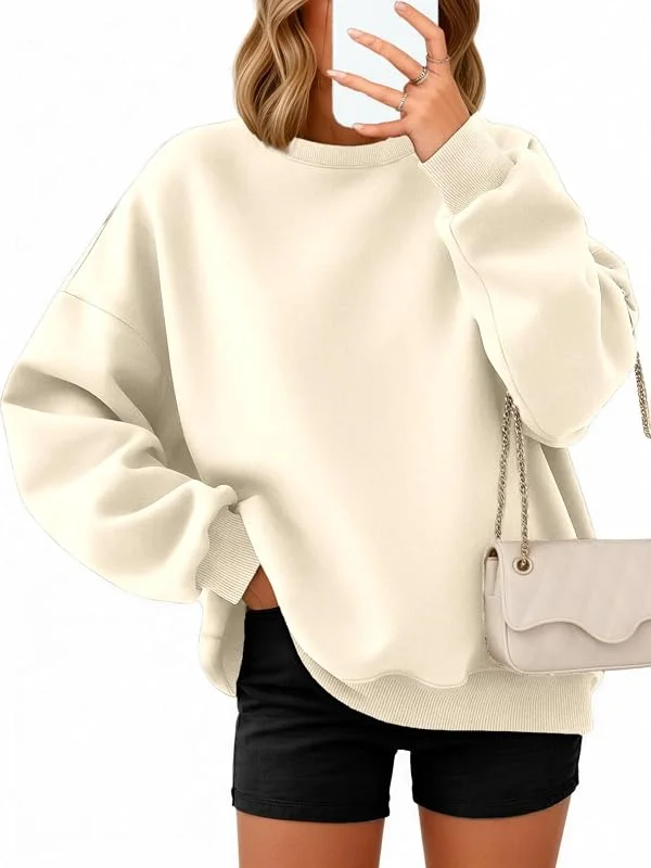 Besuche den Timuspo-Store Timuspo Pullover Damen Oversize Langarm Fleece Rundhalsausschnitt Sweatshirt Herbst Winter Frauen Mädchen Klamotten Locker Oberteile — Weihnachtsmode