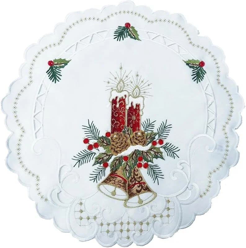 Marke: Generisch Weiße bestickte Weihnachtsdecke Tischläufer Tischdecke Mitteldecke Tischband (ca. 40 rund) — Küche & Haushalt