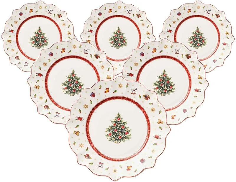 Besuche den Villeroy & Boch-Store Villeroy & Boch Toy's Delight Frühstücksteller 6er Set, 24 cm, Weihnachtsgeschirr, Plätzchen- und Keksteller für Weihnachten, Premium Porzellan, Weiß — Advent und Tisch