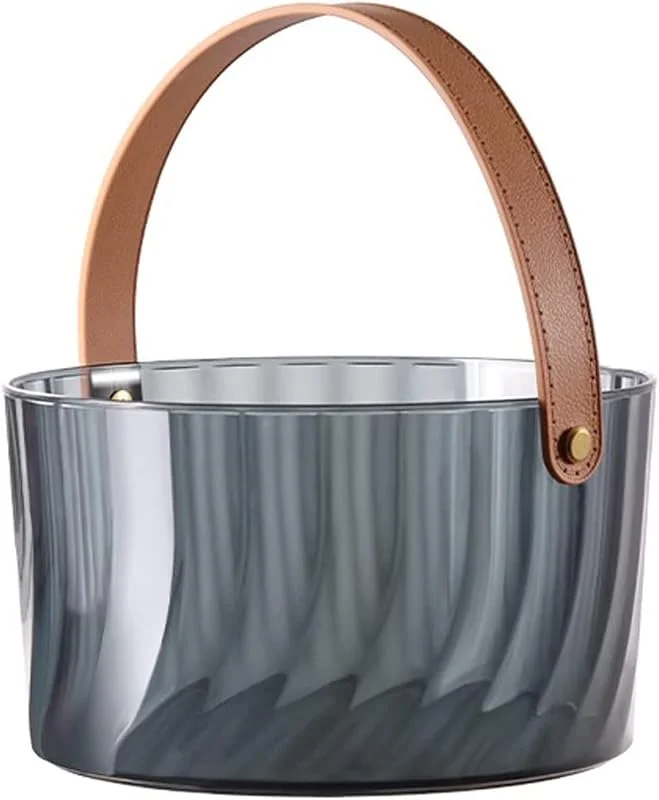 Marke: Lijiaxiuyc-101 eiskübel Grauer Acryl-Eiskübel mit braunem Ledergriff, 3 Liter, moderner, luxuriöser großer Eiskübel, tragbar, bequemer Tragegriff – ideal for die Hausbar, for Kühlen von Bier und Champagner sektkübel — Wein und Festtafel