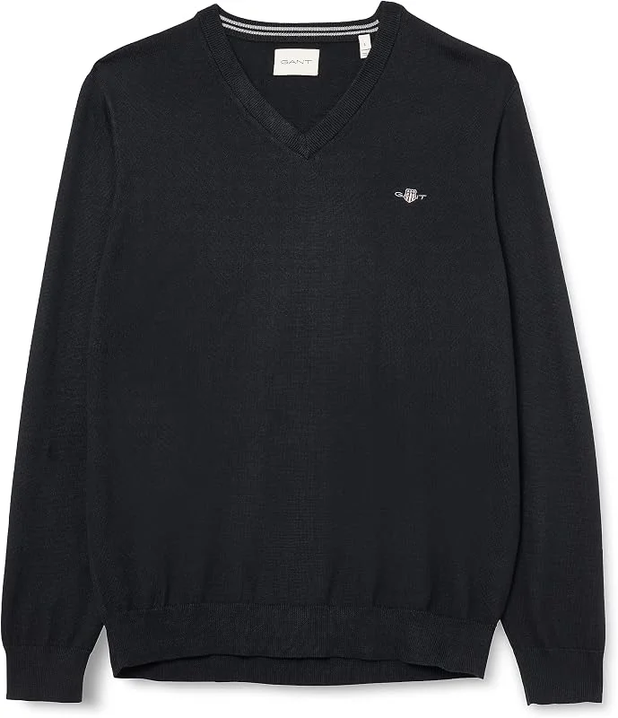 GANT Herren Classic Cotton V-neck Pullover, Schwarz, S EU — Weihnachtsmode