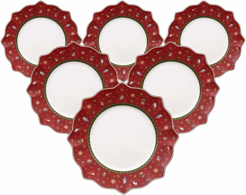 Villeroy & Boch Toy's Delight Speiseteller 6er Set, 28 cm, Weihnachtsgeschirr, Ess- und Servierteller für Weihnachten, Premium Porzellan, Rot — Advent und Tisch