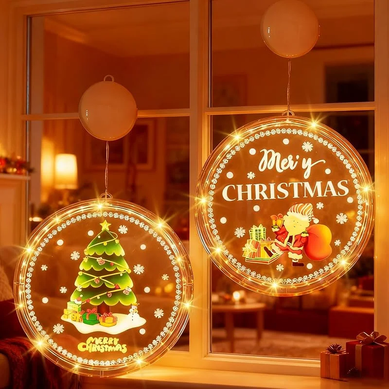 Marke: Behogan 2 Stück Weihnachtsbeleuchtung Fenster, 21cm Fensterdeko Weihnachten Mit Saugnapf, Weihnachten Dekorative Fenster Licht Warmweiß, Batteriebetrieben, Hängende LED Lichterkette für Party, Balkon