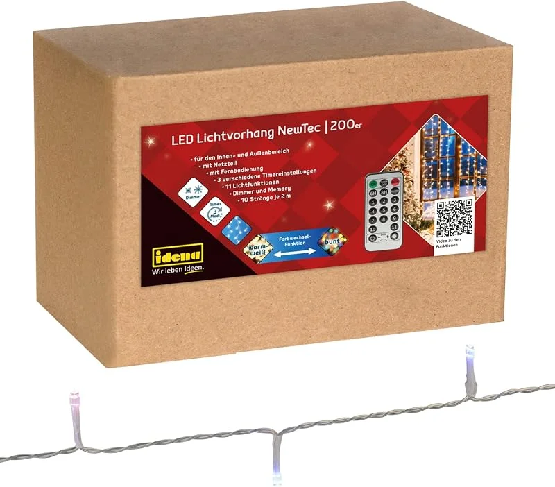Besuche den Idena-Store Idena 200er LED Lichtvorhang NewTec warmweiß, bunt mit Fernbedienung und Timer — Weihnachtsbeleuchtung