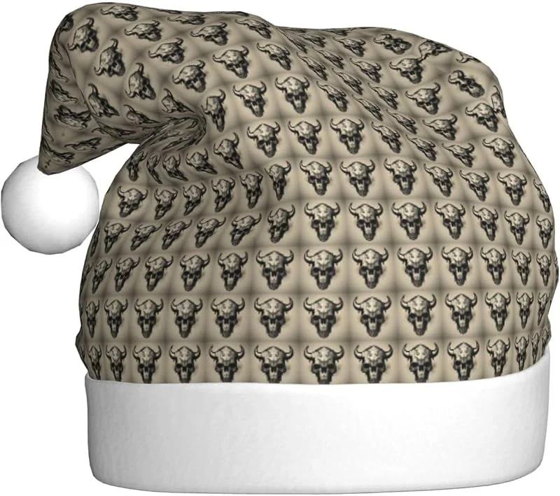 Marke: Tamiger Weihnachtsmützen mit Stier-Motiv und Totenkopf-Aufdruck, saisonal, festlich — Weihnachtsmode